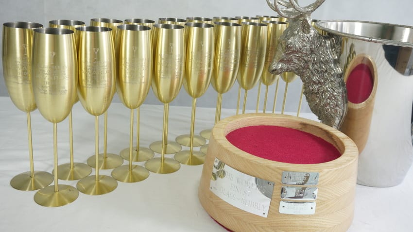 Glass of Bubbly Trophies and Carynx Trophy